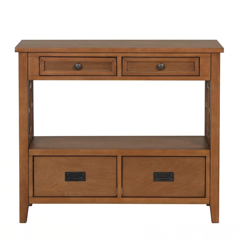 36'' Farmhouse Pine Wood Console Table Entry Sofa Table with 4 Drawers & 1 Storage Shelf for Entryway Living Room Bedroom