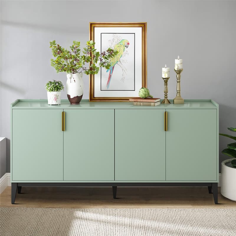 Classic Wooden Sideboard with Solid Rubberwood Legs - Green