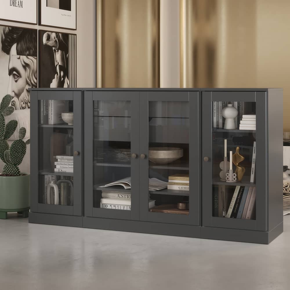 Palace Imports 100% Solid Wood 65" Sideboard with Clear Glass Doors, 2-Drawers and Adjustable Shelves