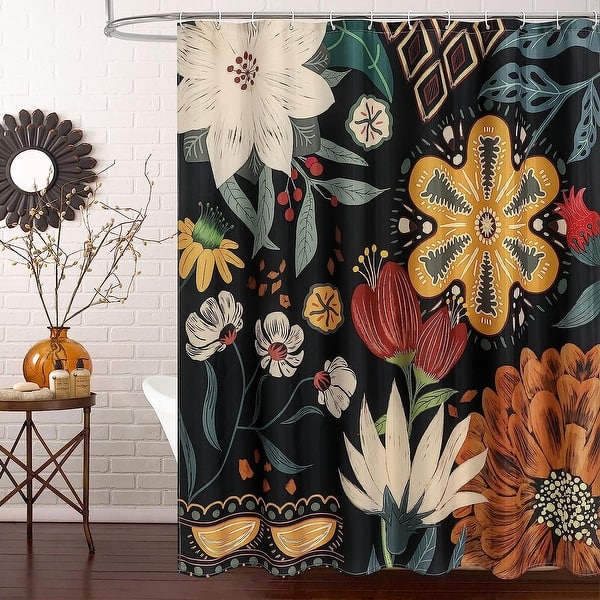 Boho Floral Shower Curtain, Tropical Leaves Fabric Cloth Shower