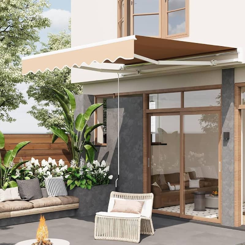 10'x8' Retractable Waterproof Patio Awning, Sun Shade Awning with Manual Crank Handle - N/A