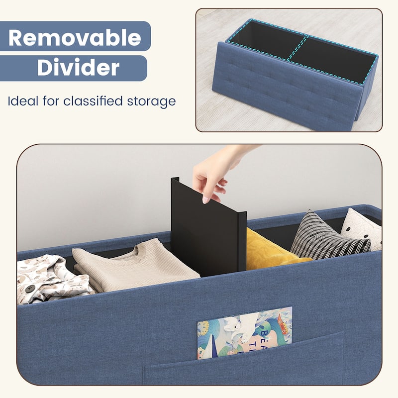 Gymax 43'' Folding Storage Ottoman Bench w/ Removable Divider & Side