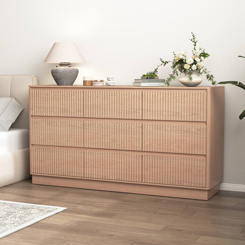 Large Floor Chest of Drawers 9 Drawer Dresser for Bedroom, Freestanding Storage Cabinet Side Table TV Stand