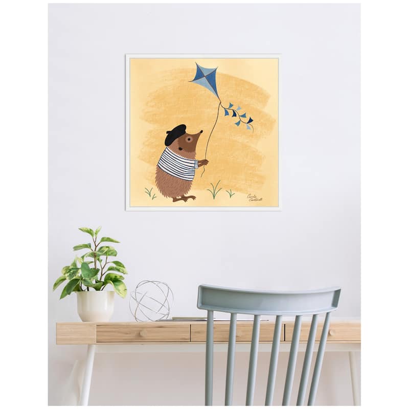 Kate and Laurel Sylvie French Hedgehog Framed Canvas by Carrie Cantwell