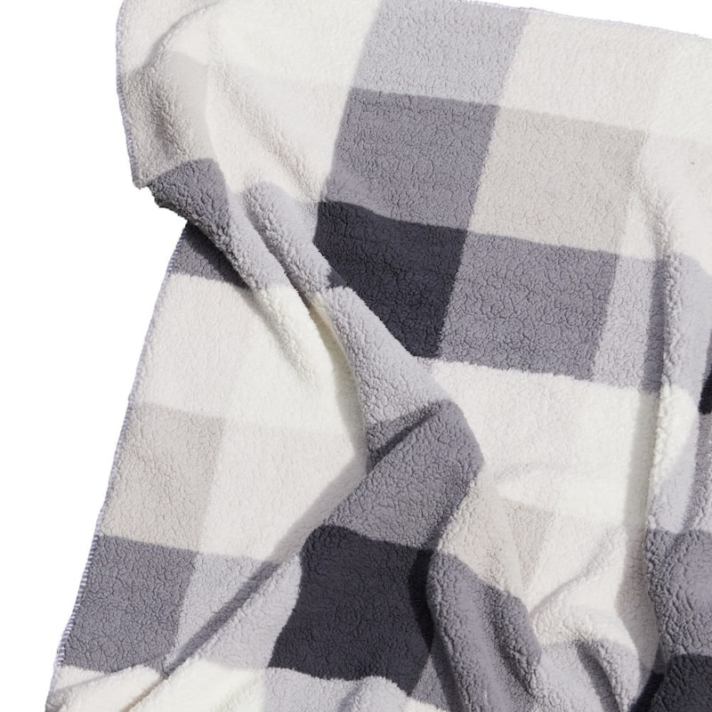 HomeRoots 50" X 60" Gray And Ivory Faux Sherpa Plaid Throw Blanket