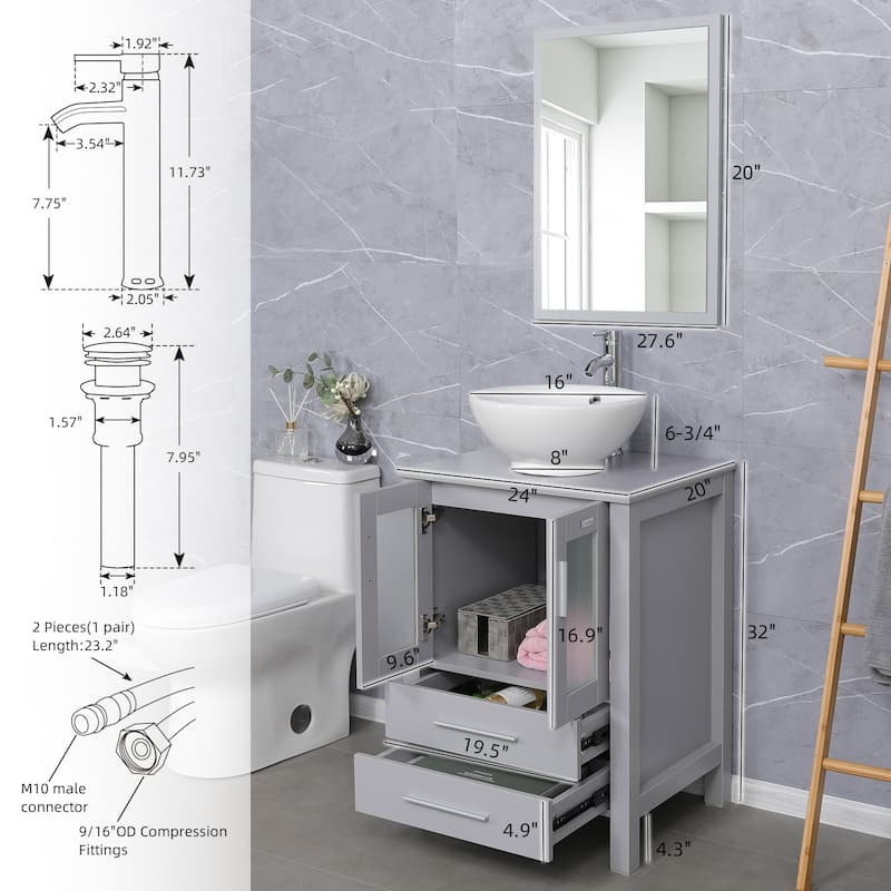 48" Bathroom Vanity Set Vessel Sink Mirror Faucet W/ Small Cabinet Combo