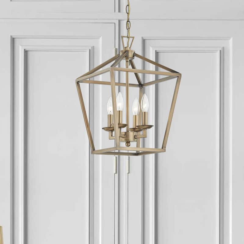 4-Light Metal Open Cage Lantern Chandelier - 12"x12"x18"