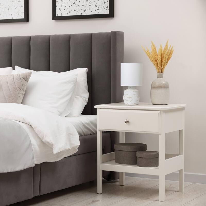 Marble Style Ceramic Table Lamp with Drum Shade - 13.25" - White