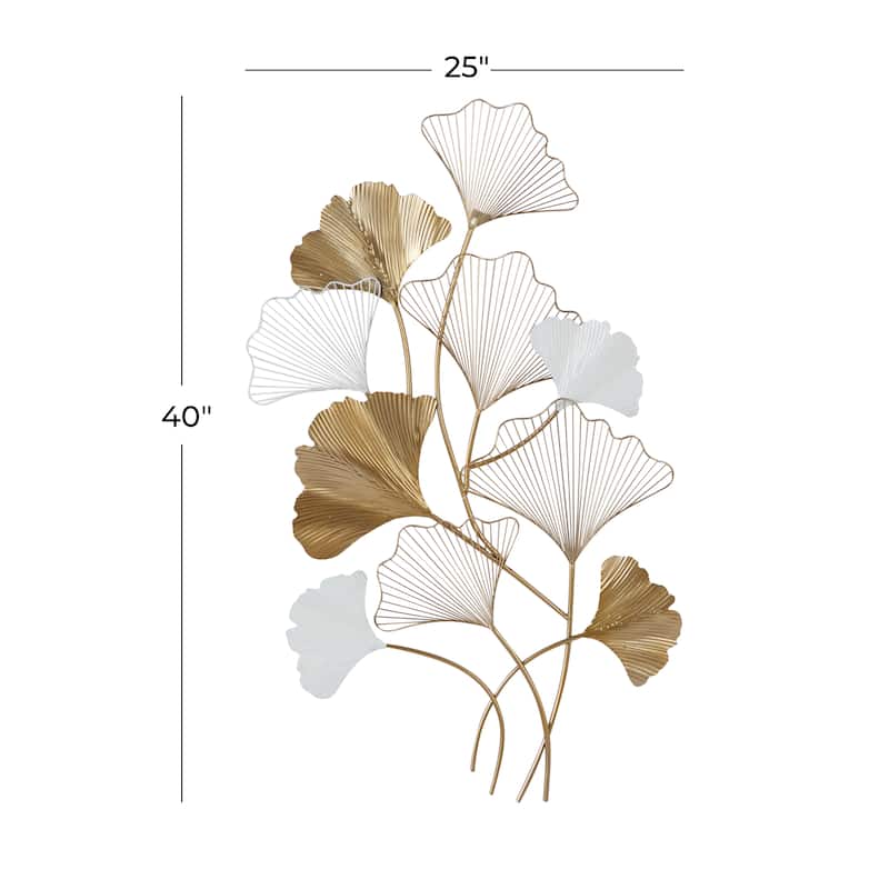 Metal Leaf Wall Decor with White Accents - Gold - Roche River Decor
