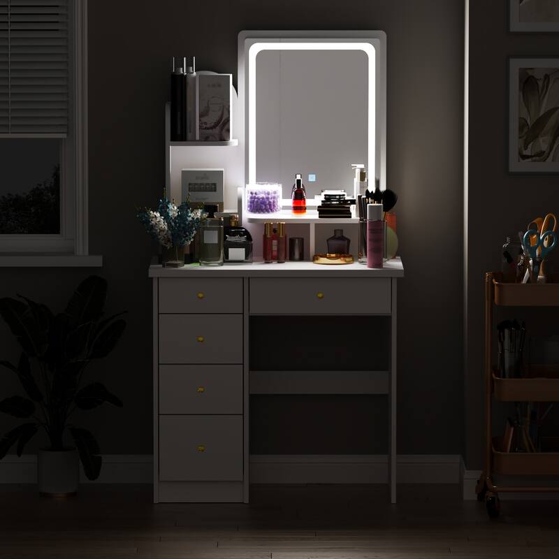 31.5" Wide Makeup Vanity With Stool and Touching Light Mirror - 31.5"W