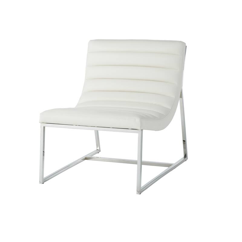 White Modern 27" Accent Chair with Curved Back and Chrome-Finished Stainless Steel Legs