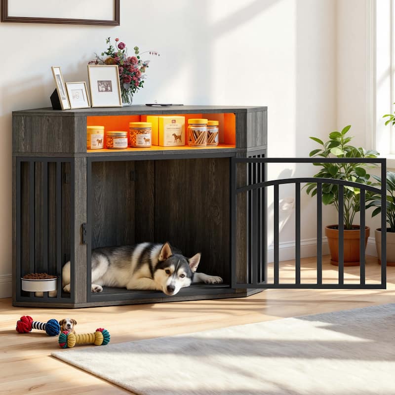 Moasis 52" Corner Dog Crate Furniture, End Table Cage for Large Dogs