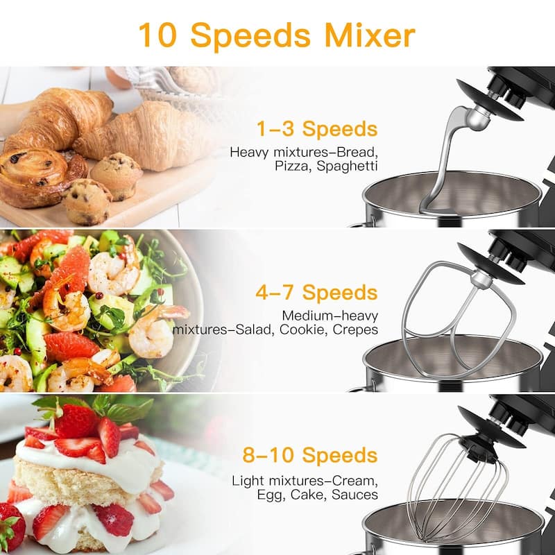 Stand Mixer - 7.5QT Capacity, 10-Speed Settings, 660W Motor