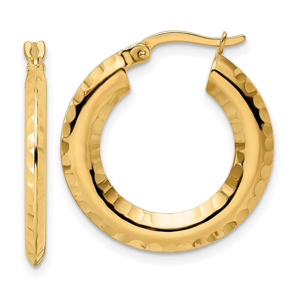 Curata 14k Yellow Gold Polished Sparkle Cut Knife edge 2x23mm Round Hoop Earrings