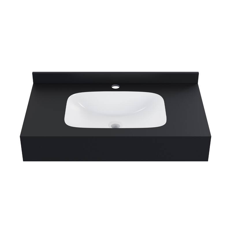 Avancer 36'' Wall Mount Sink In Black Marquina - 35.44" x 19.75" x 7.5"