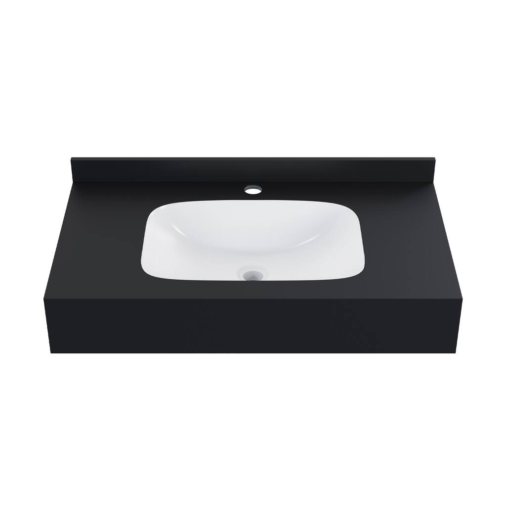 Avancer 36'' Wall Mount Sink In Black Marquina - 35.44" x 19.75" x 7.5"