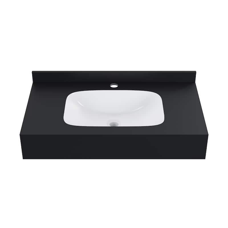 Vicenza 36'' Wall Mount Sink In Black Marquina - 35.45" x 19.7" 7.9"