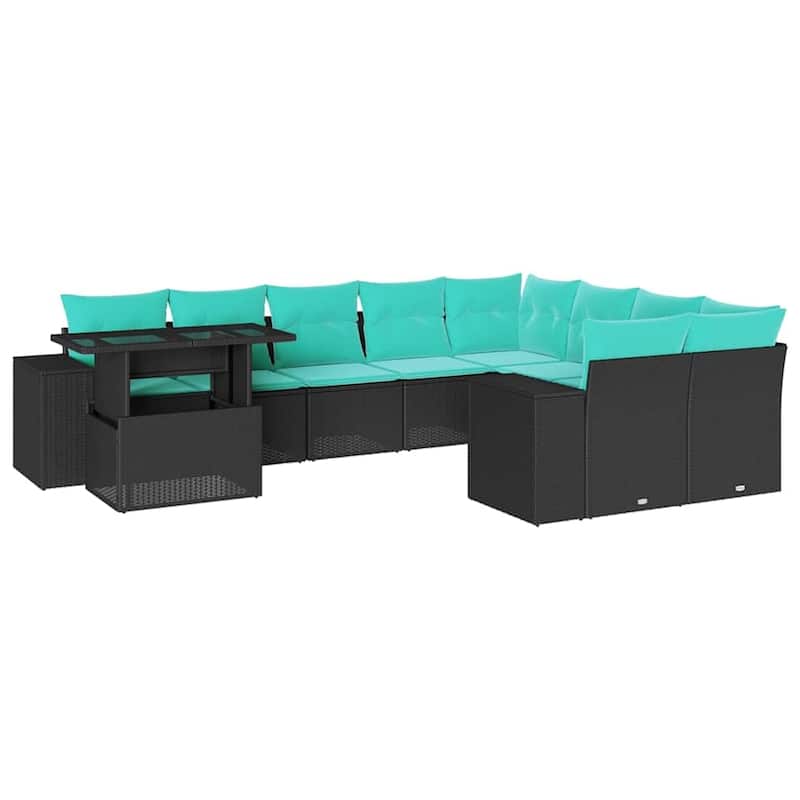 vidaXL Patio Sofa Set with Cushions Table and Couches 10 Piece Poly Rattan - 24.4" x 24.4" x 27.2"