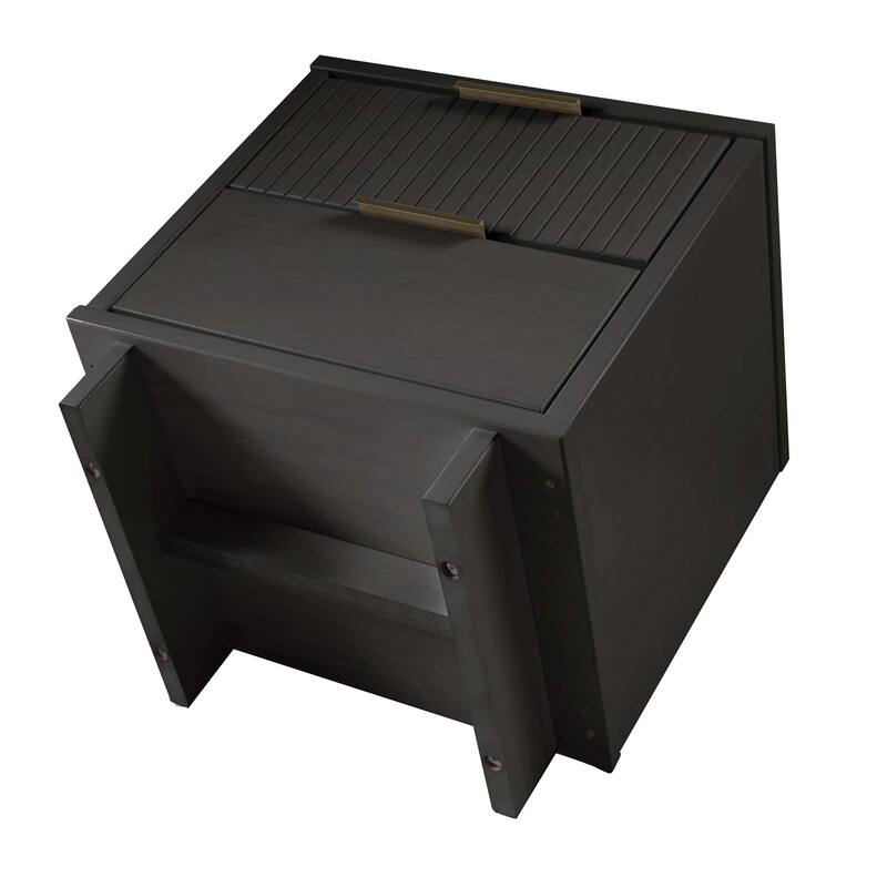 Modern Nightstand with 2 Drawers Ribbed Texture Solid Wood Construction