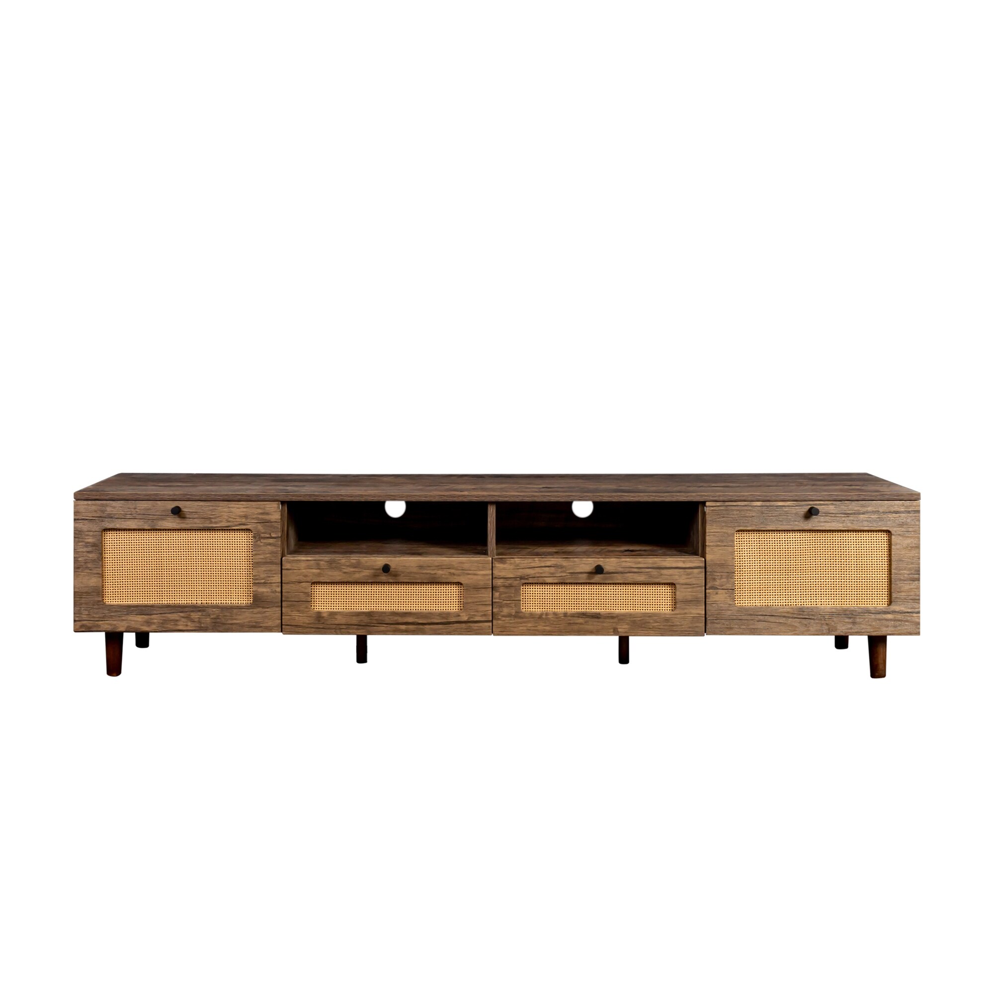 Oak Rattan Net TV Stand with 2 Single Door Storage Cabinets and 2 Open Storage  Racks for Family Entertainment Room - Bed Bath & Beyond - 38924788