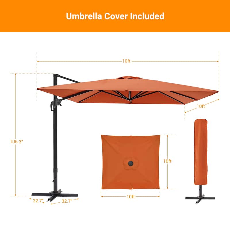 LIVOOSUN 10x10ft Cantilever Patio Offset Hanging Umbrellas