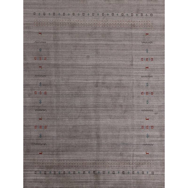 Hand Knotted Oriental 100% Wool Carpet Tribal Animal Pictorial Greys & Charcoal Gabbeh Area Rug - 9' 10'' X 7' 10''