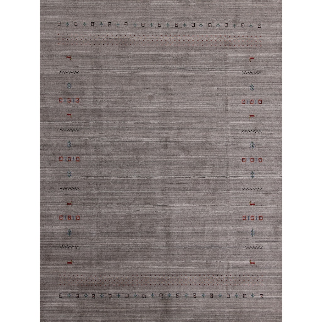 Hand Knotted Oriental 100% Wool Carpet Tribal Animal Pictorial Greys & Charcoal Gabbeh Area Rug - 9' 10'' X 7' 10''