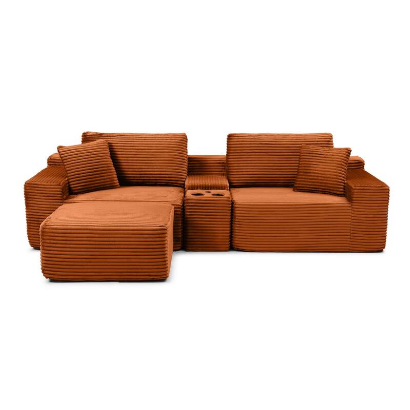 111" L-Shaped Corduroy Boneless Sectional Sofa with Ottoman
