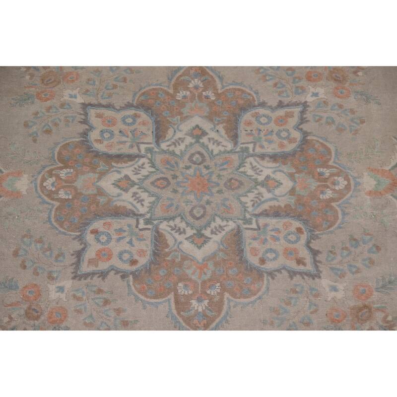 Hand Knotted Oriental 100% Wool Carpet Traditional Floral Beige & Ivories Tabriz Area Rug - 12' 11'' X 9' 9''