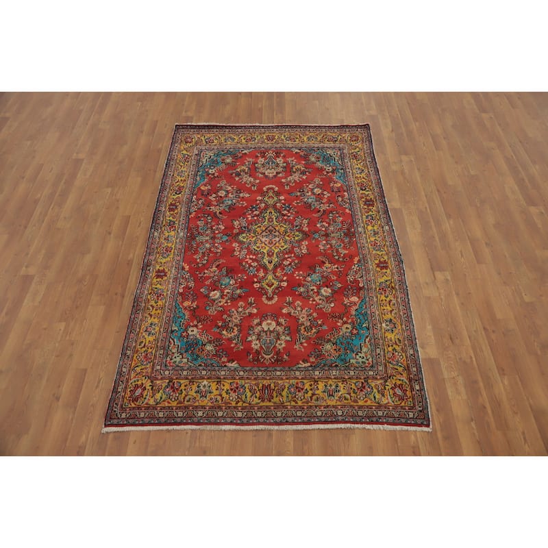 Hand Knotted Oriental 100% Wool Carpet Traditional Floral Oranges & Rust Hamedan Area Rug - 7' 2'' X 4' 7''