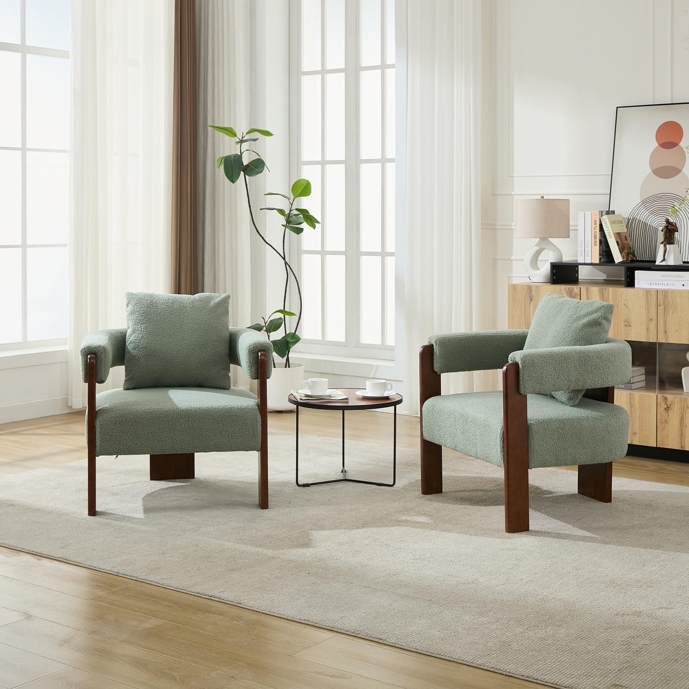 SEYNAR Modern Teddy Upholstered Fabric Round Armchair with pillow Set of 2