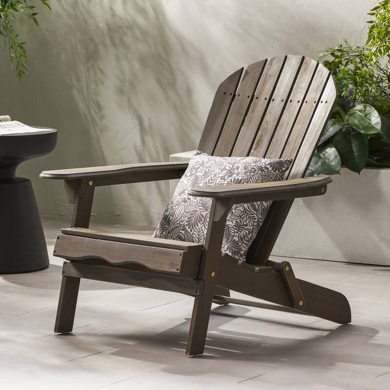 Roomfitters Foldable Wooden Adirondack Chair with Curved Backrest and Wide Armrests, Outdoor Lounge Seating