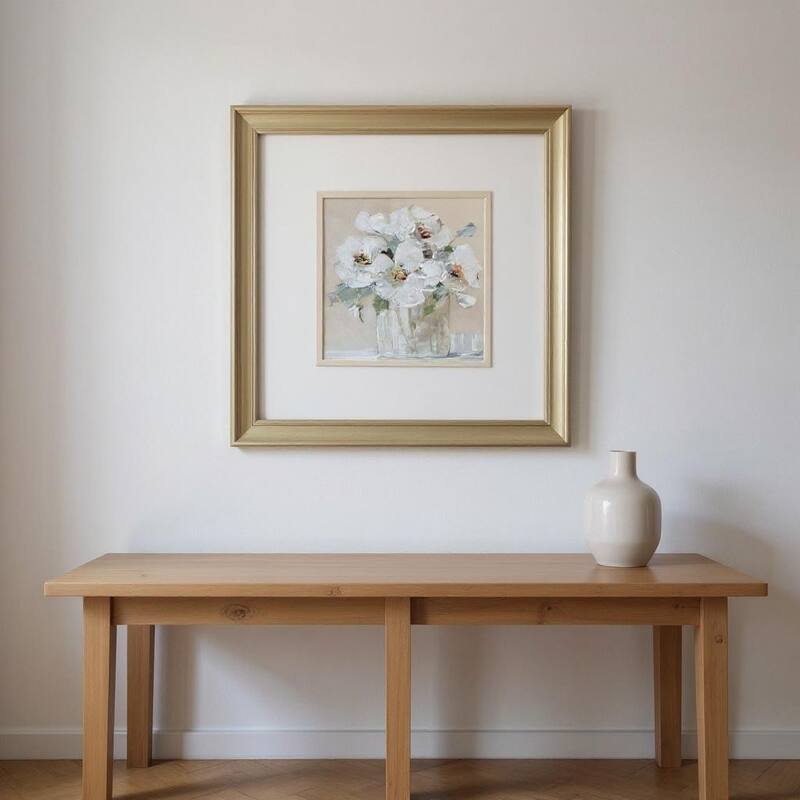 HomeRoots Set Of Two Soft Whites Gold Framed Wall Art - 12.00 in. x 12.00 in.  x 1.00 in.