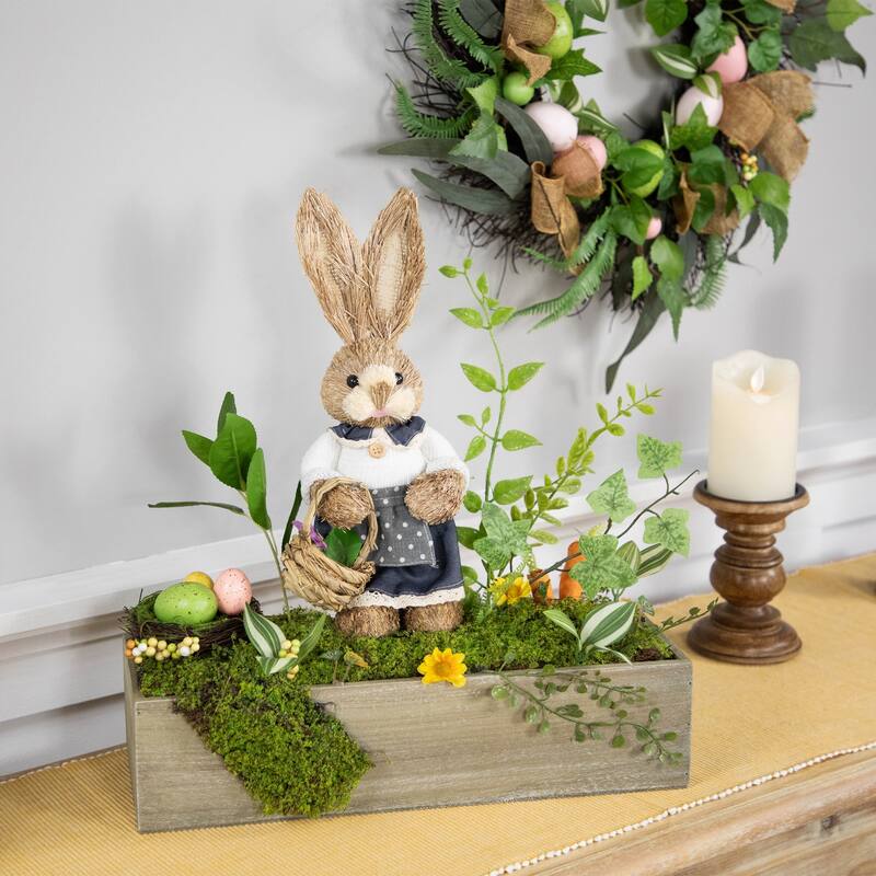 Boxed Garden Arrangement with Bunny Tabletop Easter Decoration - 17.25"
