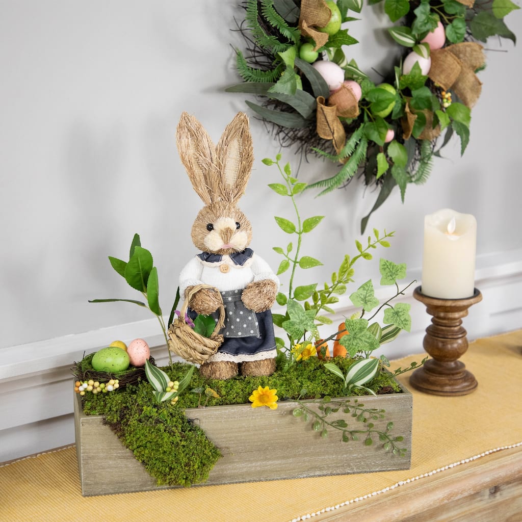 Boxed Garden Arrangement with Bunny Tabletop Easter Decoration - 17.25"