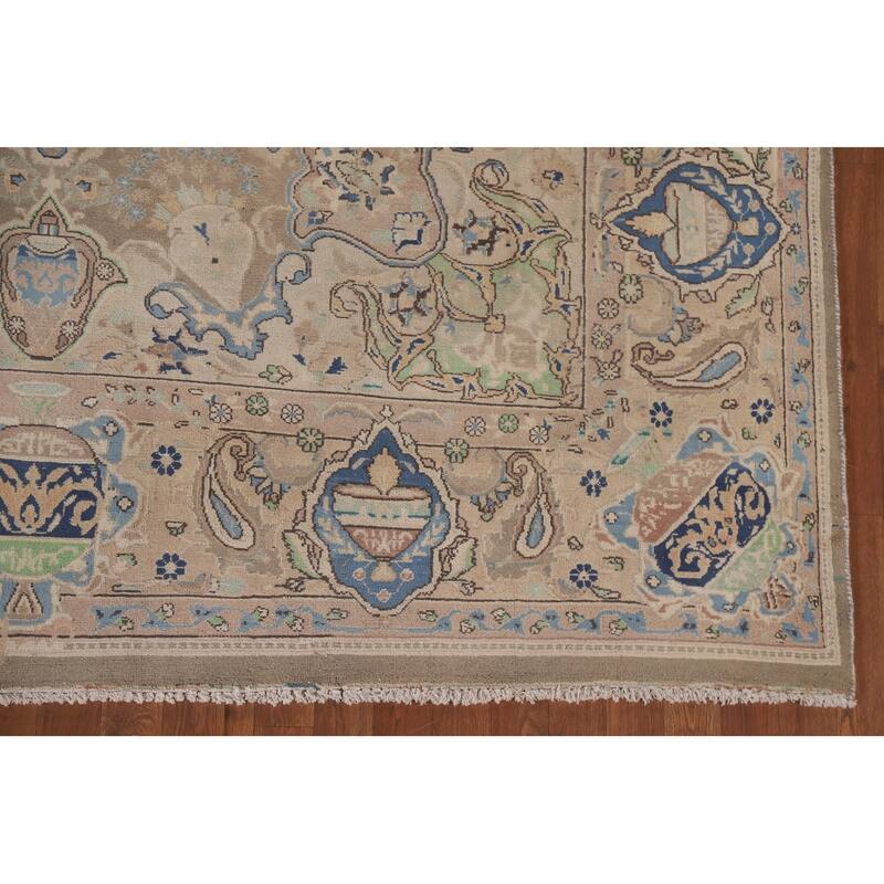Hand Knotted Oriental 100% Wool Carpet Traditional Floral Brown Kashmar Area Rug - 10' 9'' X 7' 11''