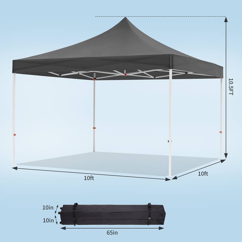10x10 FT Heavy Duty Pop Up Canopy Tent with Roller Bag, Stakes & Ropes, Commercial Outdoor Shelter