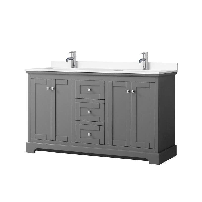 Wyndham Collection Avery 60" Free Standing Double Basin Vanity Set - Dark Gray / White Cultured Marble Top / Polished