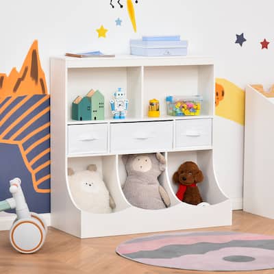 HOMCOM Toy Chest Kids Cabinet Freestanding Storage Organizer Children Bookcase Display Shelf Wardrobe for Toys Clothes Books