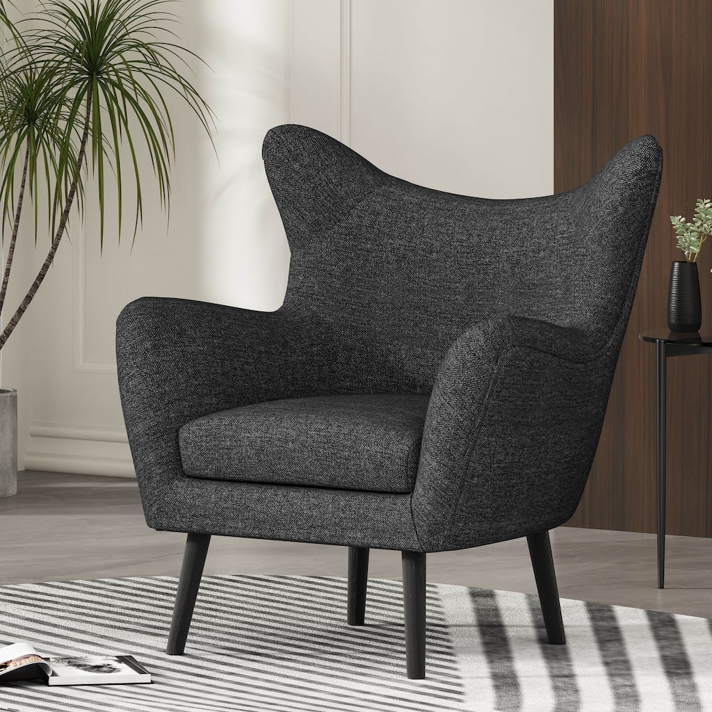 Modern 34.25" Upholstered Arm Chair with Oak Wood Legs and Wing Back