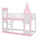 preview thumbnail 4 of 9, Twin Over Twin Castle Bunk Bed with Ladder, Pine Wooden Bed with Guardrails, Kid's Bed with Ladder for Bedroom, Pink