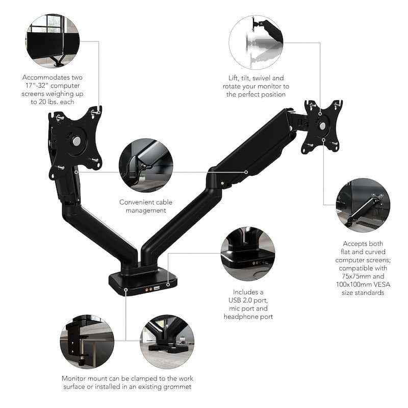 Adjustable Dual Monitor Arm with USB Port by Bush Business Furniture
