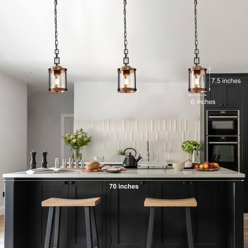 Modern Farmhouse 1-Light Mini Cylinder Glass Pendant Light for Kitchen Island Dining Room