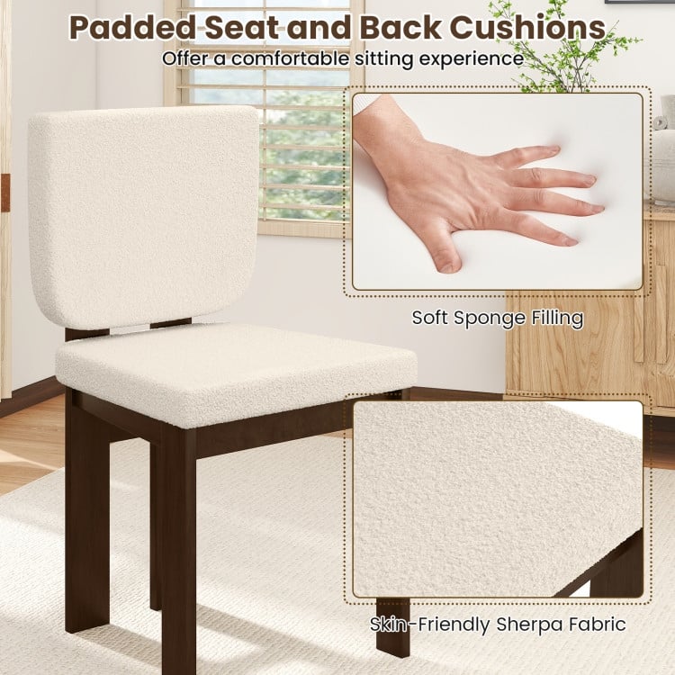 Rubber Wood Dining Chairs Set of 2 with Sherpa Upholstery, Ergonomic Support - 19.5" x 20" x 35"