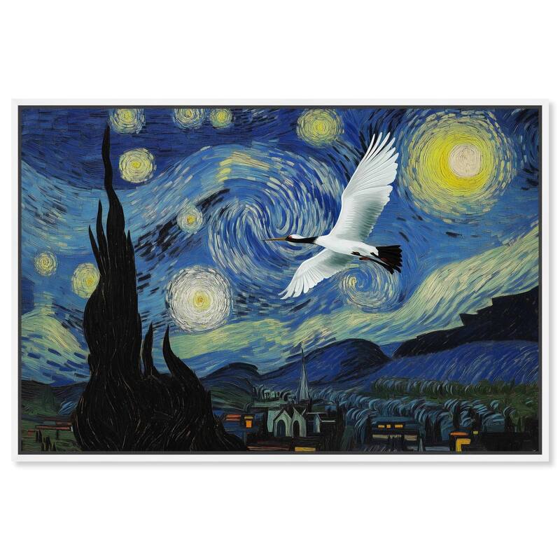 Crane Starry Night Canvas by Art Remedy - White - 15" x 10"