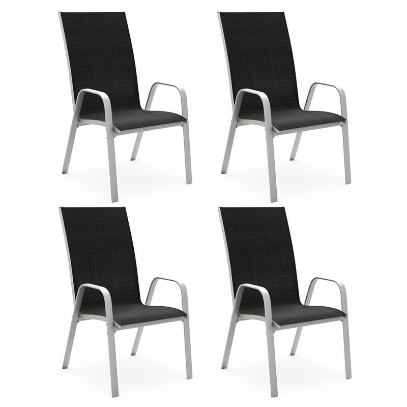 4-Pieces Stackable Black Steel Frame Stationary Dining Chair Dining Chairs Set - Black