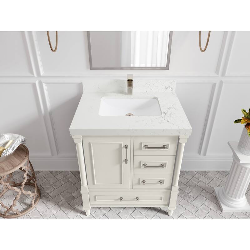 Willow Collections 30 in. W x 22 in. D Aberdeen Single Sink Bathroom Vanity with Countertop - 2” Empira White - Ivory