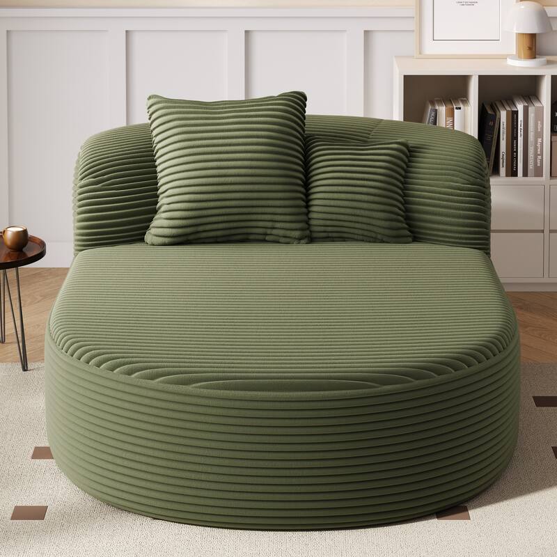 Curved Chaise Lounge Sofa with 2 Pillows, Corduroy Upholstered Sofa Bed Extra-deep Seat Single Sofa Recliners Boneless Couch