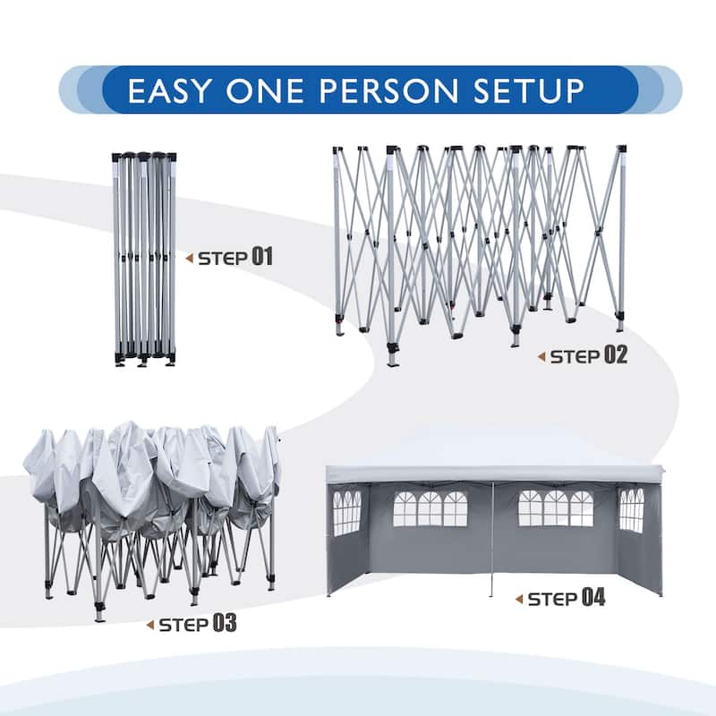 Ainfox 10x20ft Pop Up Canopy Tent Outdoor Instant Folding Canopy with 4 Sidewalls for Wedding Beach Camping
