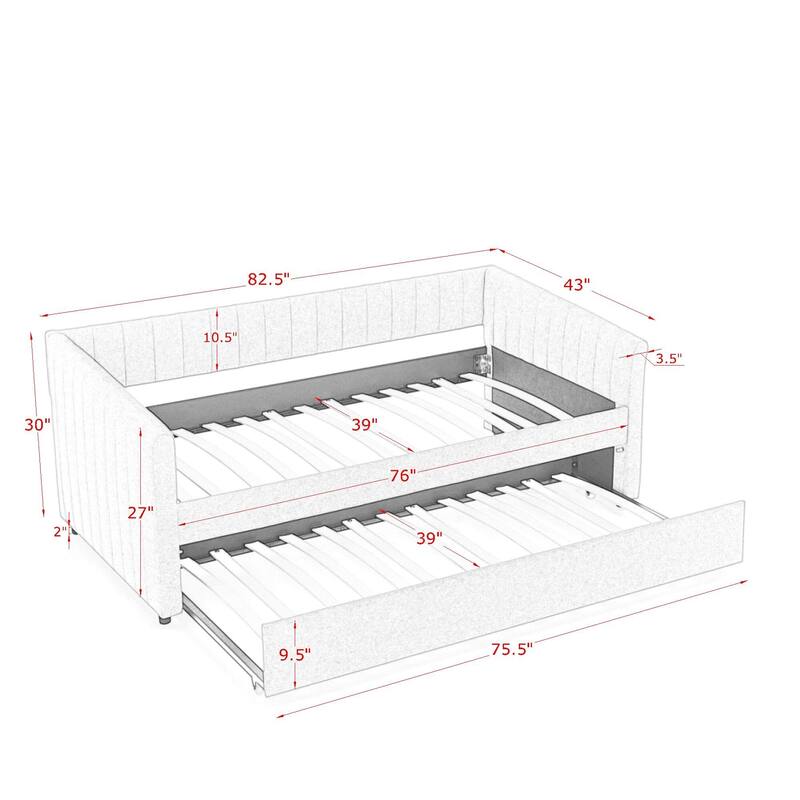 Twin Size Daybed with Trundle Upholstered Sofa Bed, with Vertical Stripes, Linen Fabric,(82.5"x43"x30")